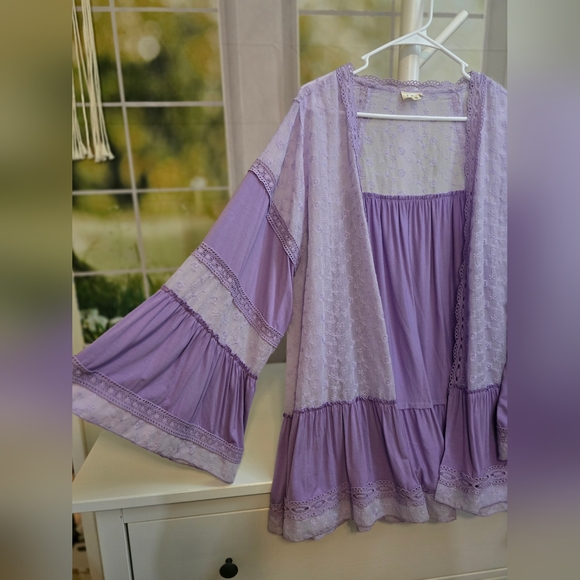POL Pure Purple Boho Lace & Embroidered Kimono Cardigan Size S NWOT Oversized - Picture 4 of 9